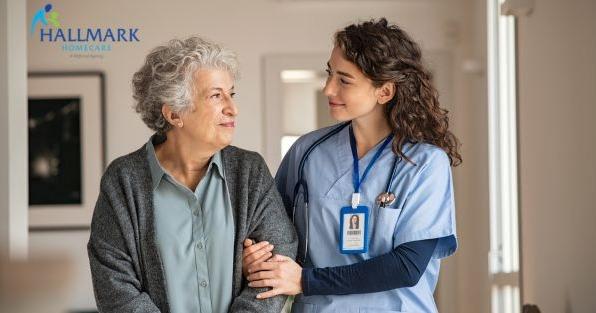 Hallmark Homecare franchise caregiver assisting senior at home, highlighting in-home care services in Vista, CA