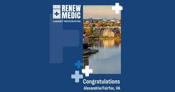 Renew Medic franchise announcement in Alexandria Fairfax, VA, highlighting cabinet refinishing and restoration services
