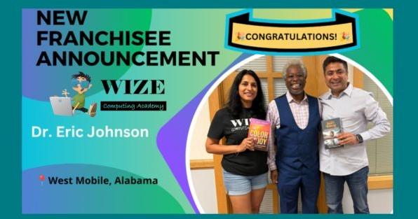Wize Computing Academy franchise announcement in West Mobile, AL, highlighting STEM education, coding and robotics programs