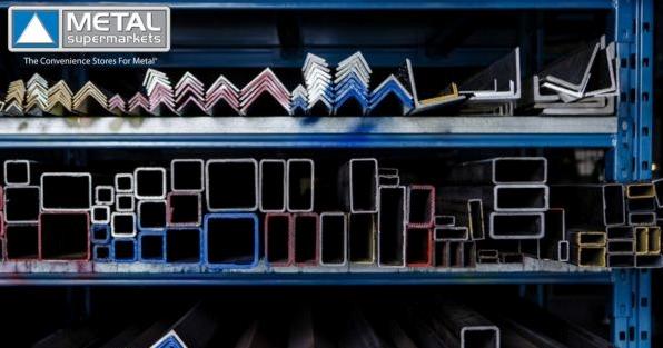 Metal Supermarkets franchise inventory showcasing metal shapes and sizes for commercial and industrial customers