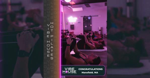 VIBE HOUSE Hot Pilates franchise class in Mansfield, Massachusetts, highlighting infrared heated Pilates and wellness