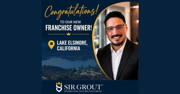 Sir Grout franchise owner announcement in Lake Elsinore, California, highlighting professional grout and tile restoration services
