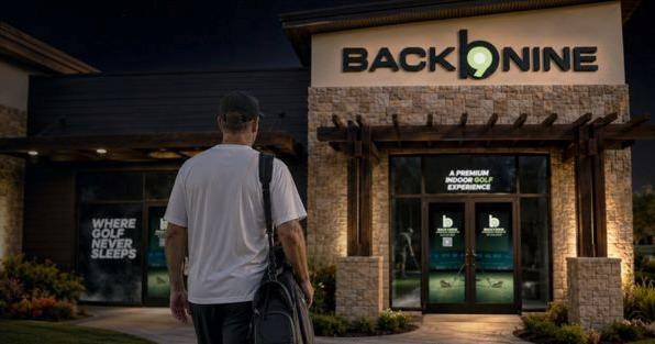 The Back Nine franchise expansion in Redmond, OR, highlighting a modern indoor golf experience with flexible, semi-absentee ownership