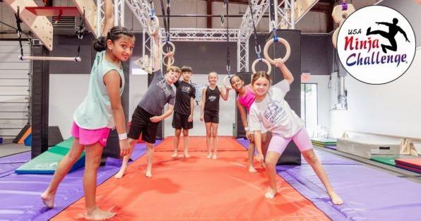 USA Ninja Challenge franchise expansion highlighting children's obstacle course training, gymnastics, climbing, and fitness